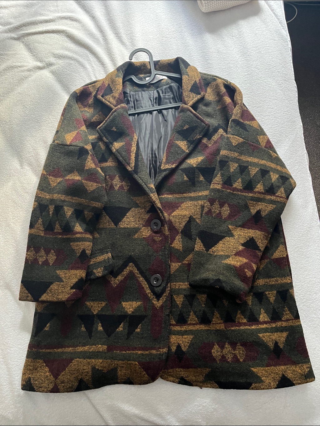 Vintage Style Womens Patterned Wool-Blend Coat In Olive & Tan